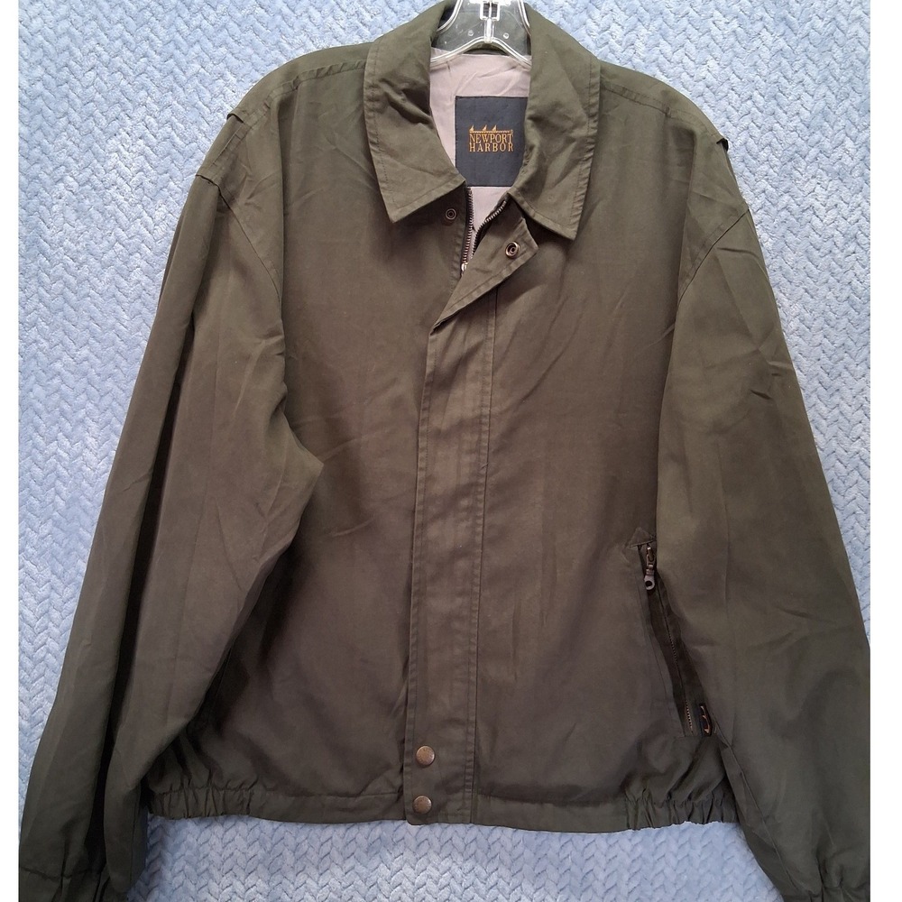 Newport Harbor Mens Olive Green Microfiber Full Zip Harrington Jacket XL